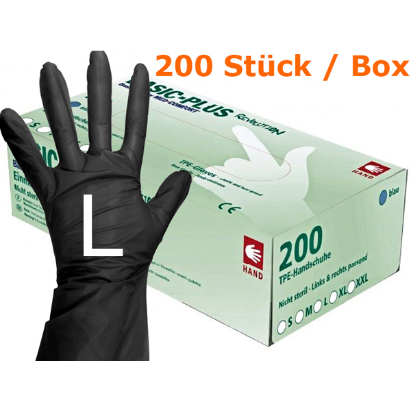 TPE Einmal-Handschuhe, Farbe: Schwarz, Größe: L, 1 Karton à 10 x 200 Stück