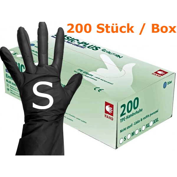 TPE Einmal-Handschuhe, Farbe: Schwarz, Größe: S, 1 Karton à 10 x 200 Stück